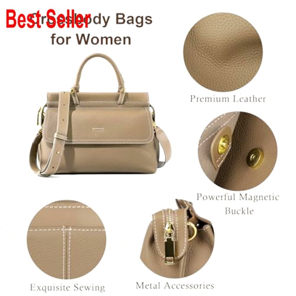 Genuine Leather Satchel Crossbody Bag with Adjustable Strap - Picture 3 of 7